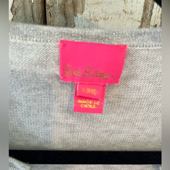 Lilly Pulitzer Girls cropped Cardigan Silver Metallic buttons w/ ruffles size L - Picture 4 of 4